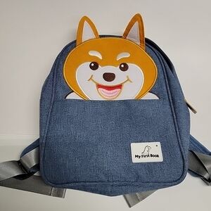 "My First Book" Kids Backpack with Smiling Dog Applique